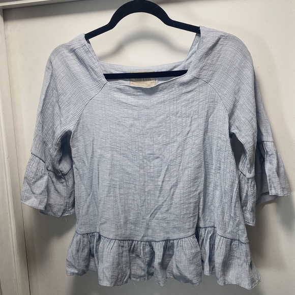 Moon River Blue Ruffle Square Neck Blouse - Picture 2 of 10